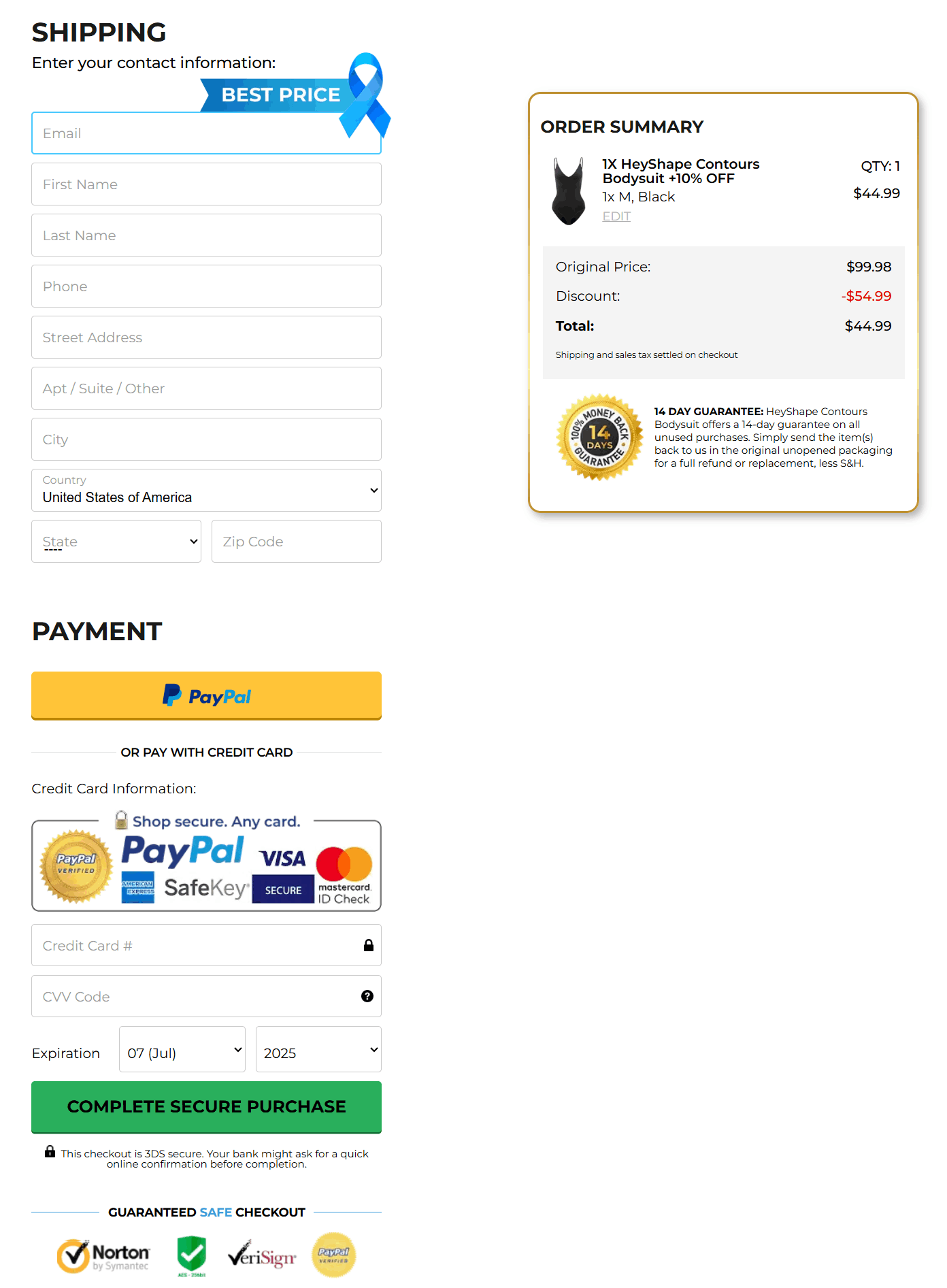 HeyShape checkout page